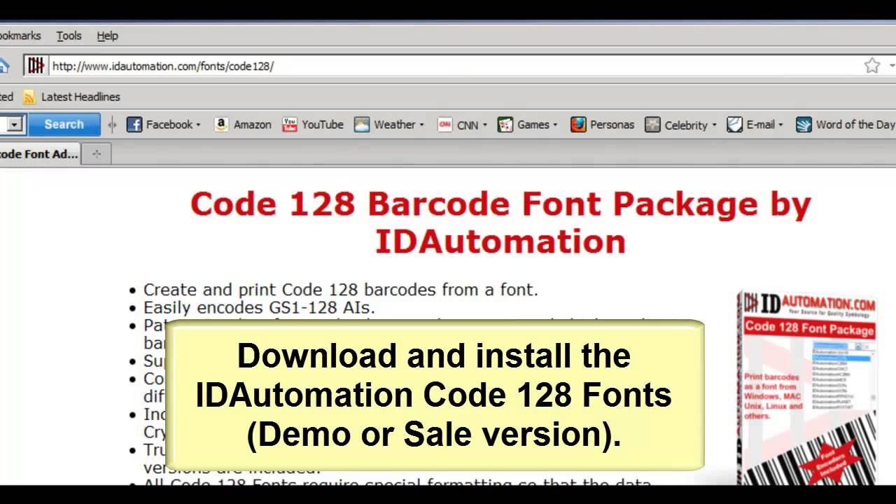 Ms word barcode 128 font